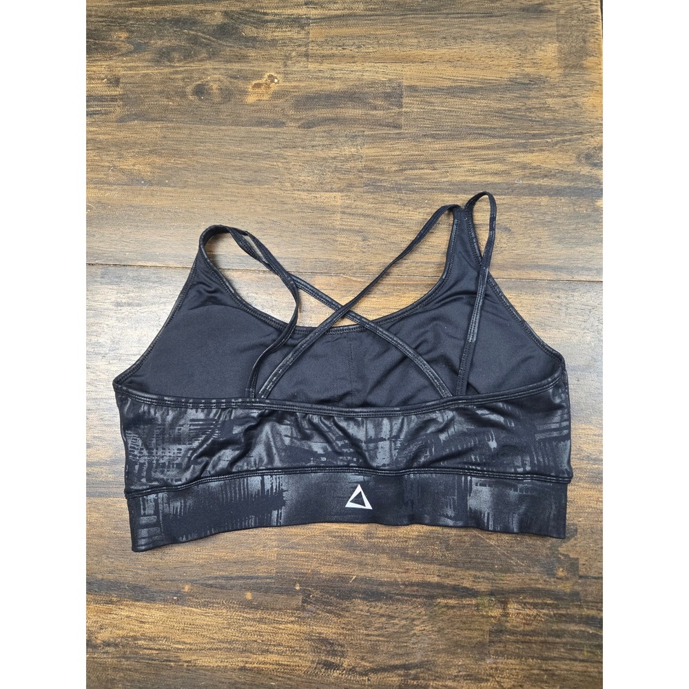 PrismSport Womens Large Black Abstract Foil Print Strappy Back Sports Bra - Picture 2 of 9